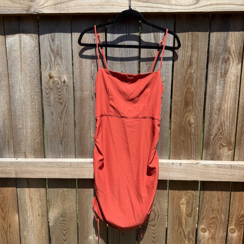 Abercrombie & Fitch Ruched Mini Dress Rust Orange Spaghetti Strap Bodycon M